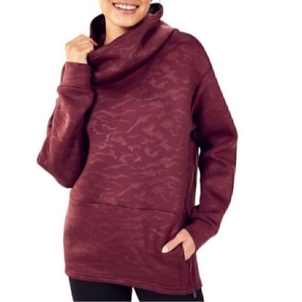 Fabletics Burgundy Lotta Cocoon Camo Patterned Cowl Neck Hoodie